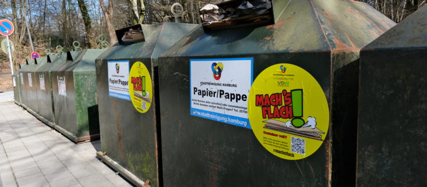 Papiercontainer der Müllabfuhr haben neue Aufkleber